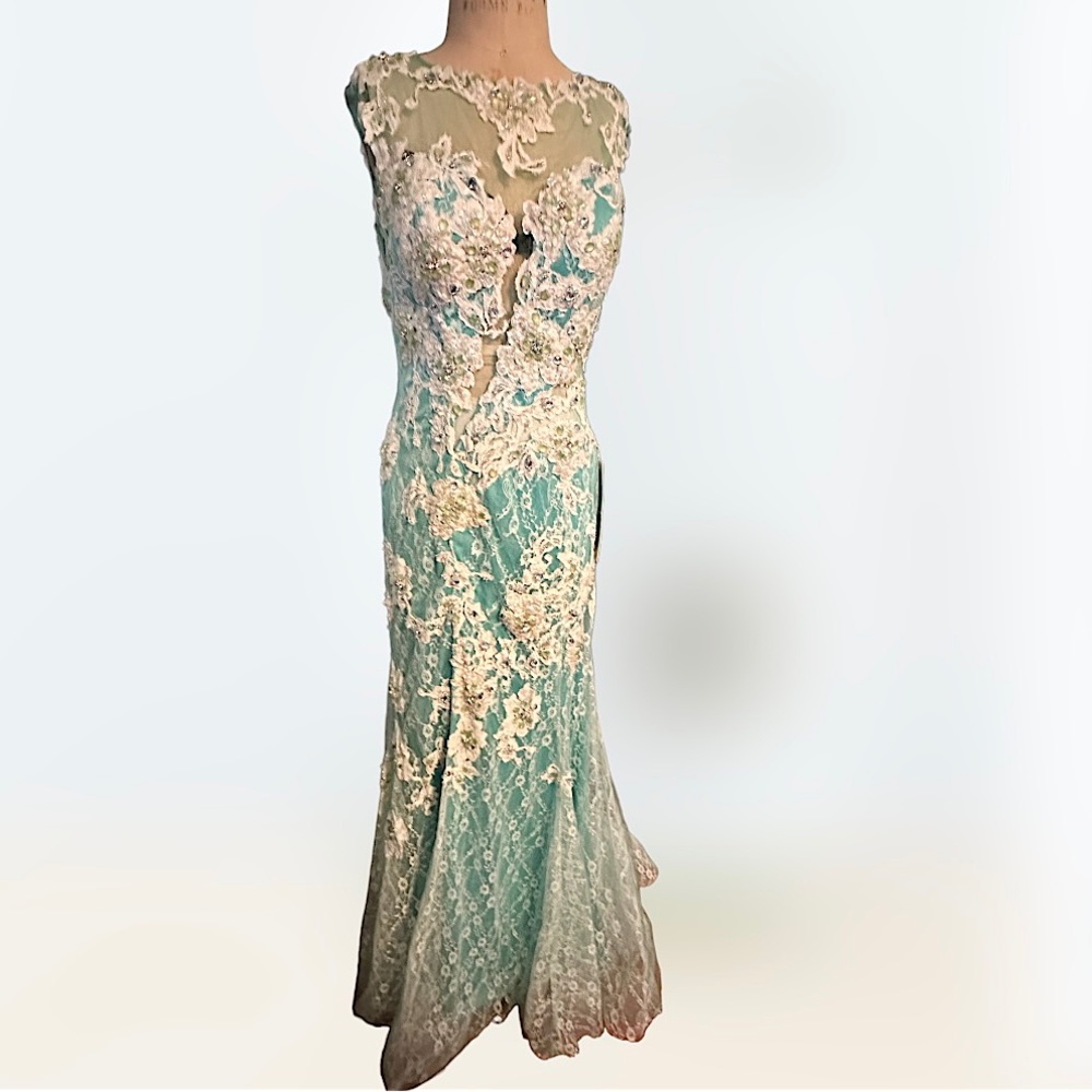 Mint & White floral lace dress